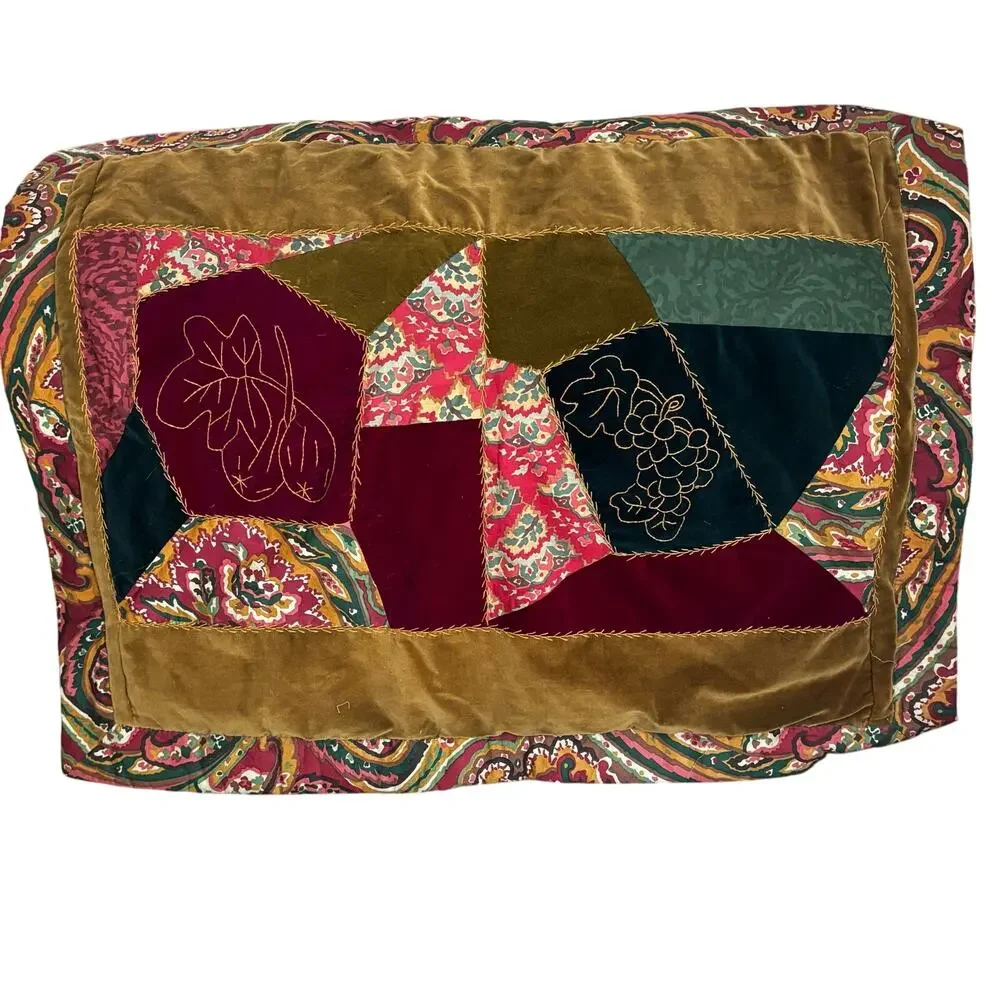 Nautica Crazy Quilt Pillow Sham 100% Cotton Retro Velvet Green Backing FLAW